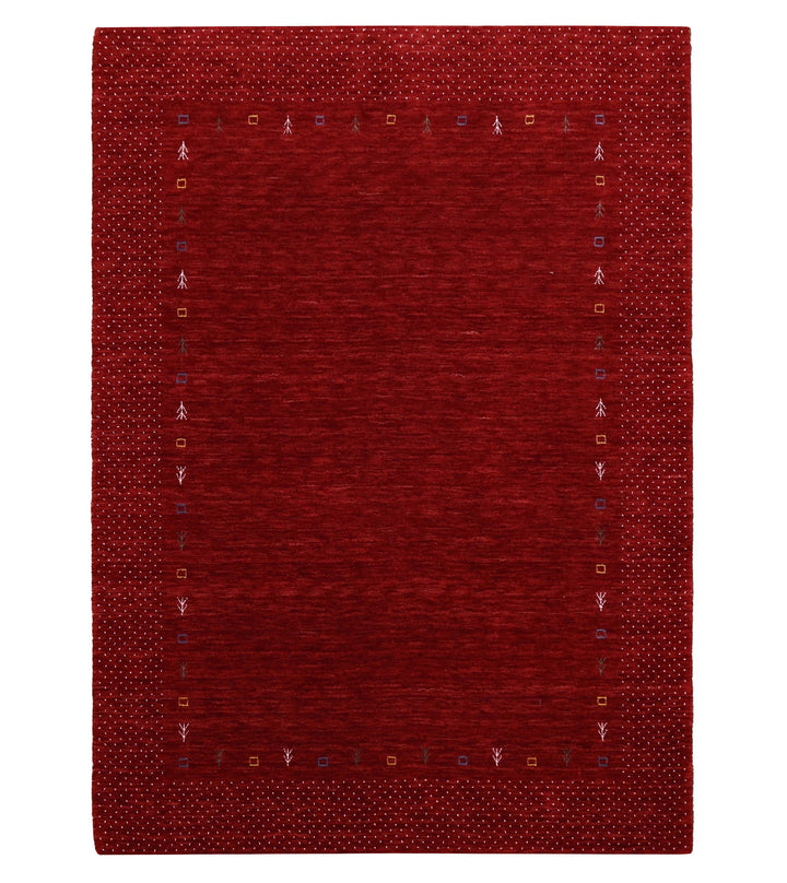 Red Gabbeh Border Design Hand Loomed Wool Area Rug