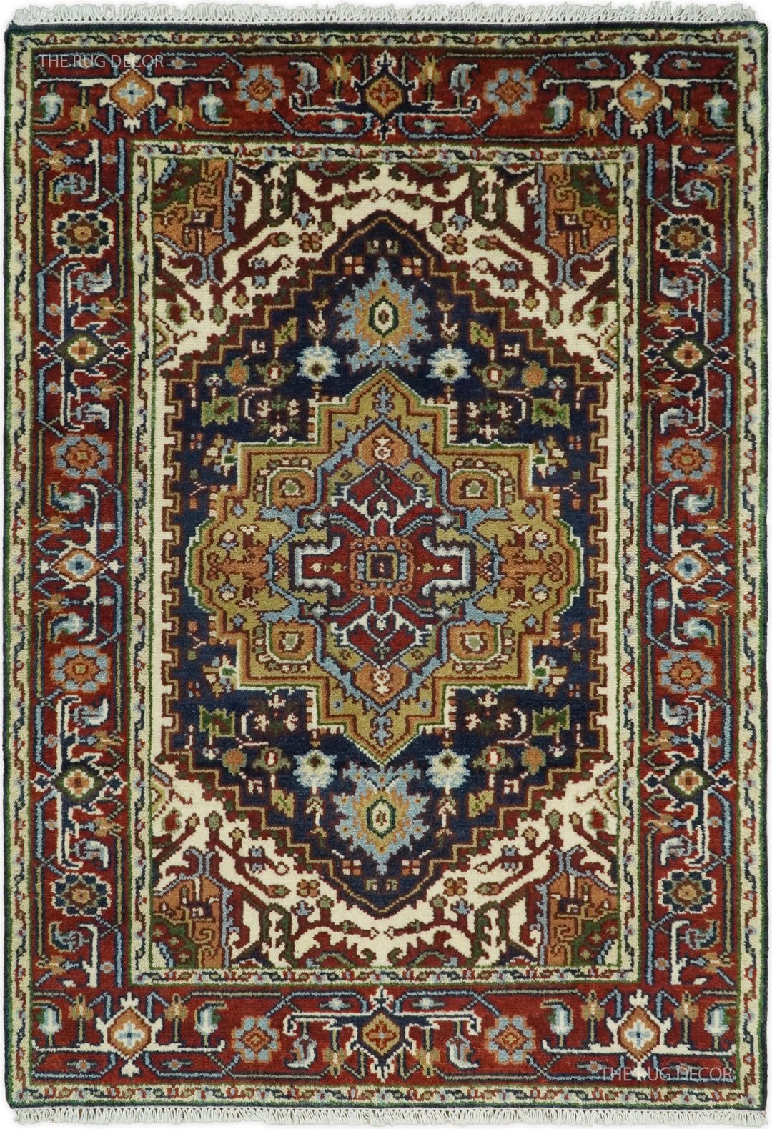 Sera Red And Blue Traditional Serapi Design Hand Knotted Wool Rug