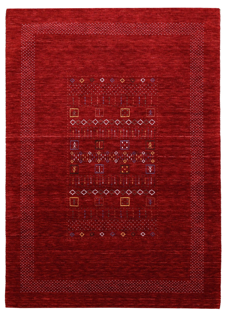 Red Contemporary Center Design Hand Loomed Wool Area Rug