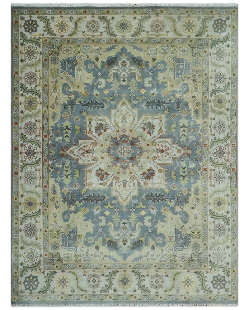 Antique Style Gray, Beige and Silver 9x12 Hand Knotted Traditional Medallion wool rug