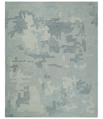 Hand Tufted Ivory, Silver, Gray and Charcoal 8x10 Modern Abstract Design Rug