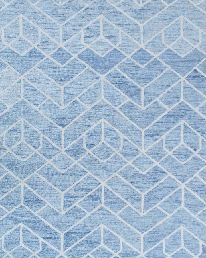 Quick Ship Modern Contemporary Blue And White Hand Tufted 5x8 Wool Rug