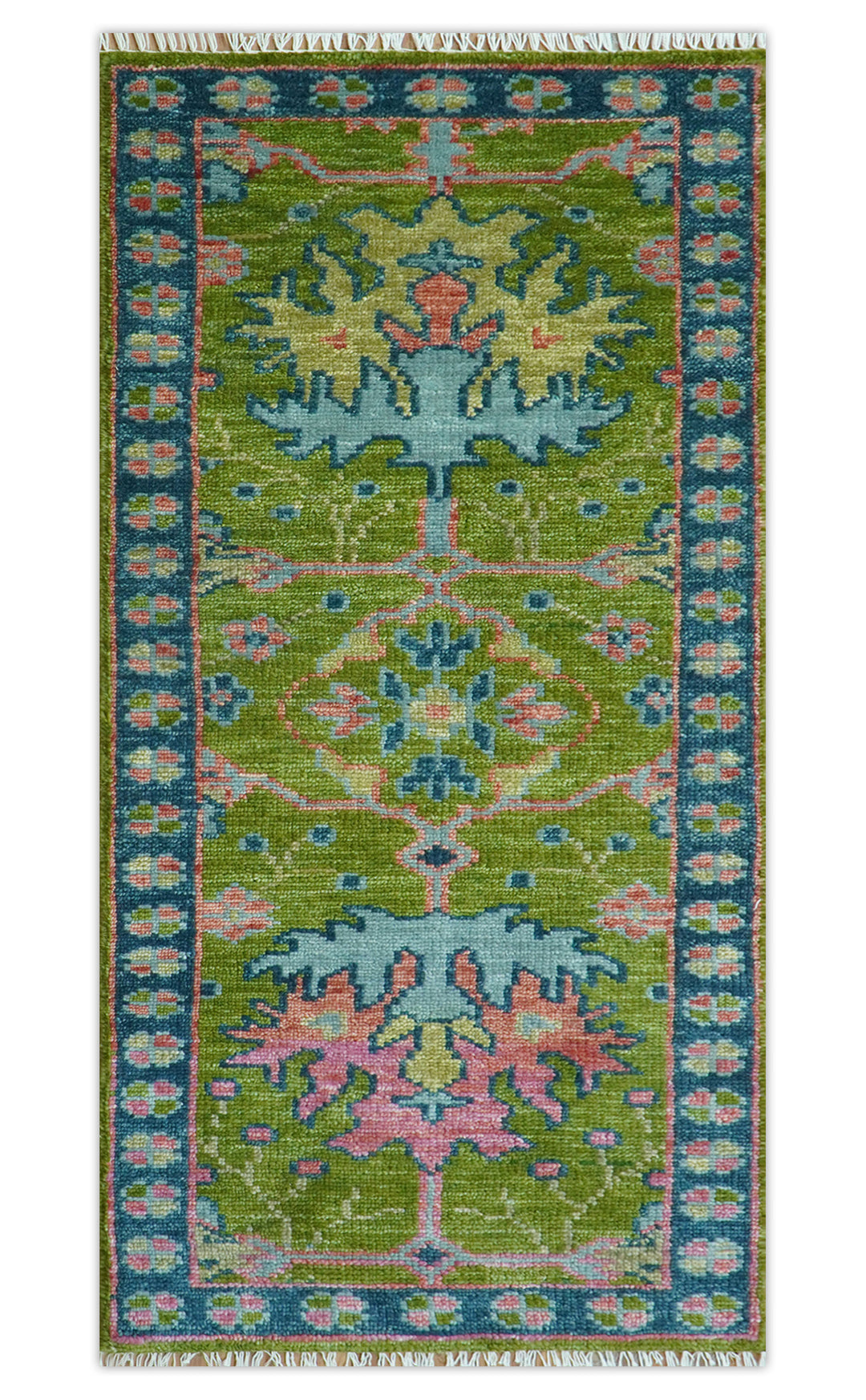 Custom Made Runner Donegal Green And Blue Hand Knotted Wool Rug