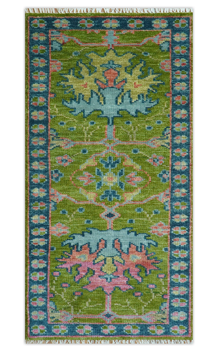 Custom Made Runner Donegal Green And Blue Hand Knotted Wool Rug