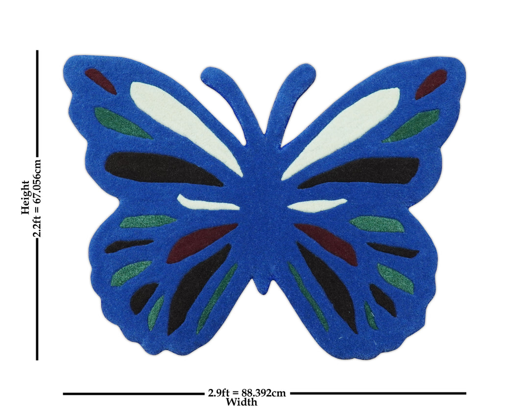 Blue Butterfly Hand Tufted 2x3 Wool Area Rug