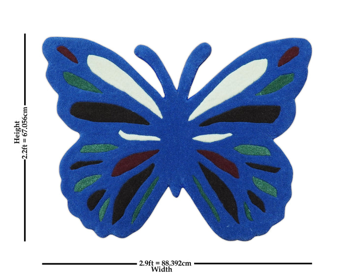 Blue Butterfly Hand Tufted 2x3 Wool Area Rug