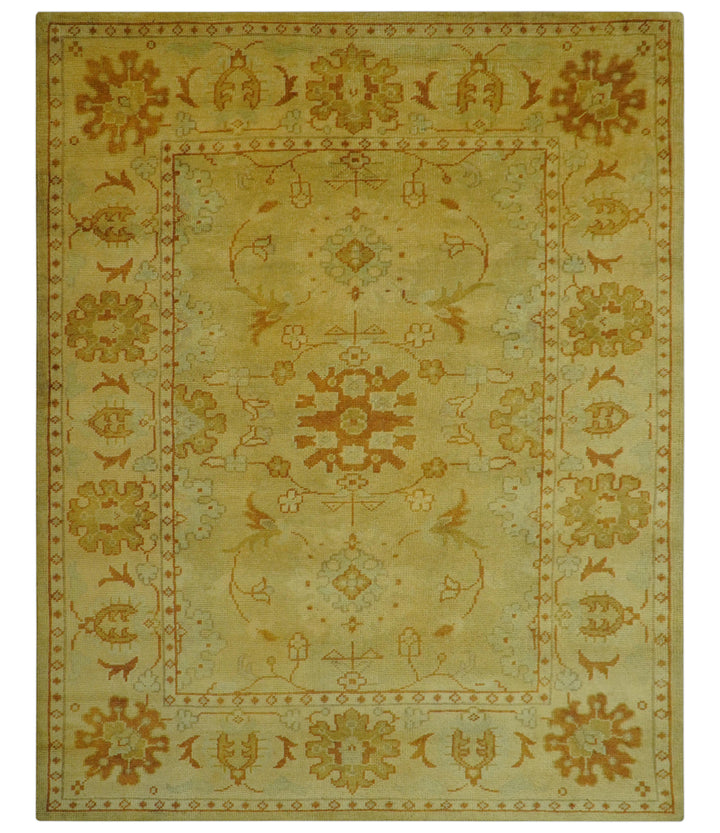 Traditional Design Antique beige and rust 8x10 Hand Knotted Wool Area Rug