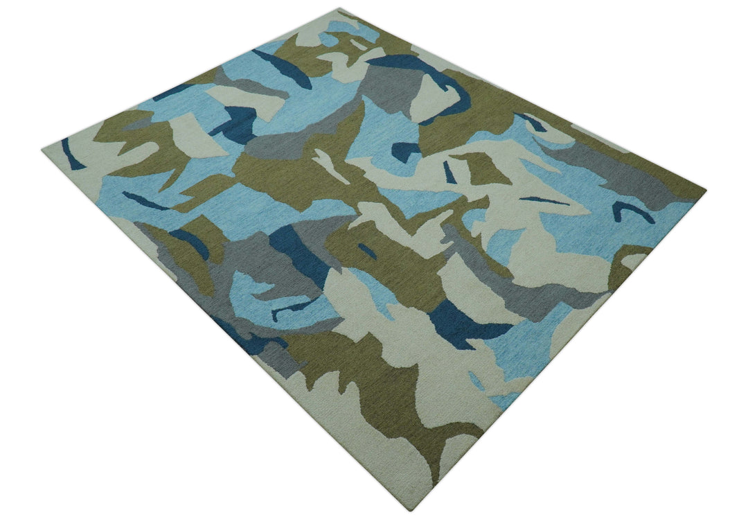 Custom Made Abstract Blue And Green Wool Rug