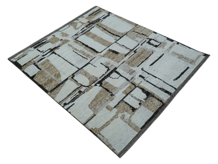 Fossil Custom Made Modern Contemporary Brown Hand knotted Wool Rug