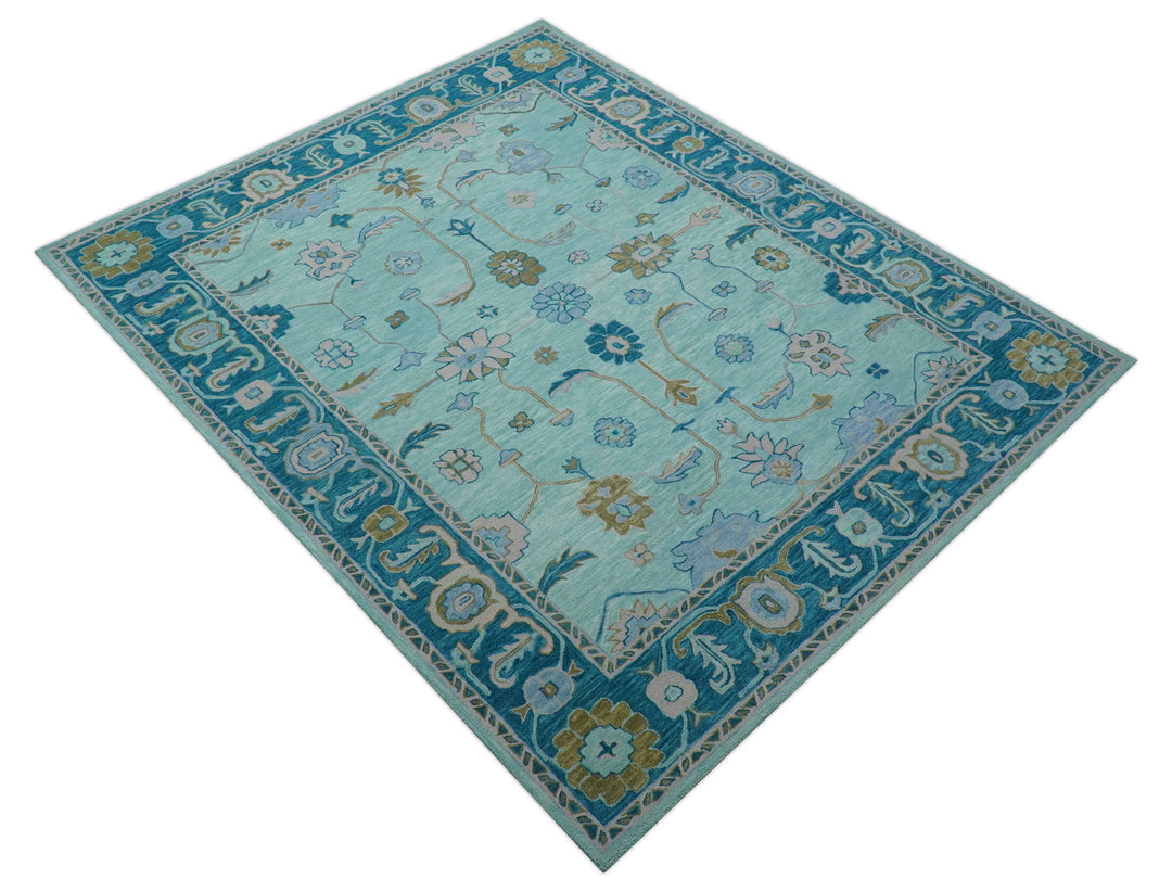 Elaine Custom Made Blue Traditional Oushak Hand Tufted Wool Rug