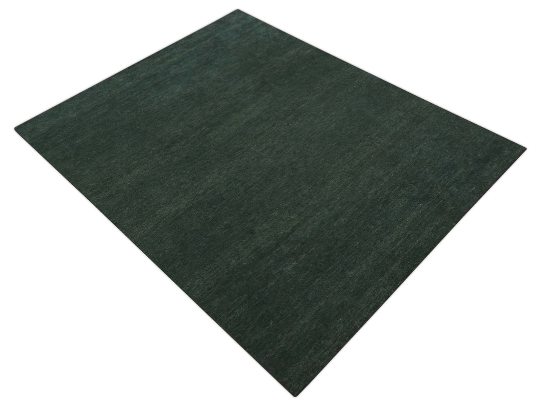 Custom Made Modern Solid Green Hand Tufted Wool Area Rug