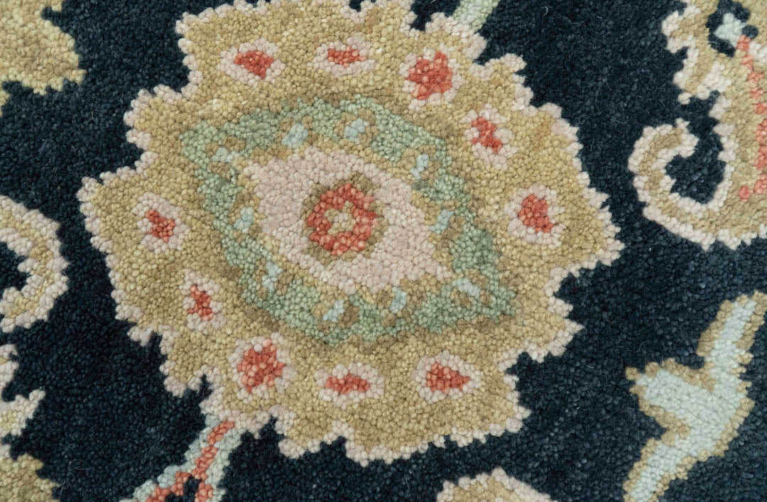 Long Runner 4x15 Hand Knotted Black Colorful Oushak Wool Rug