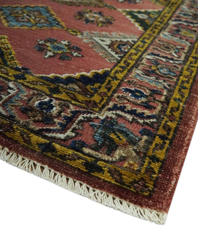 2.6x10 Hand knotted Peach and Mustard Traditional Mamluk Design wool area rug - The Rug Decor