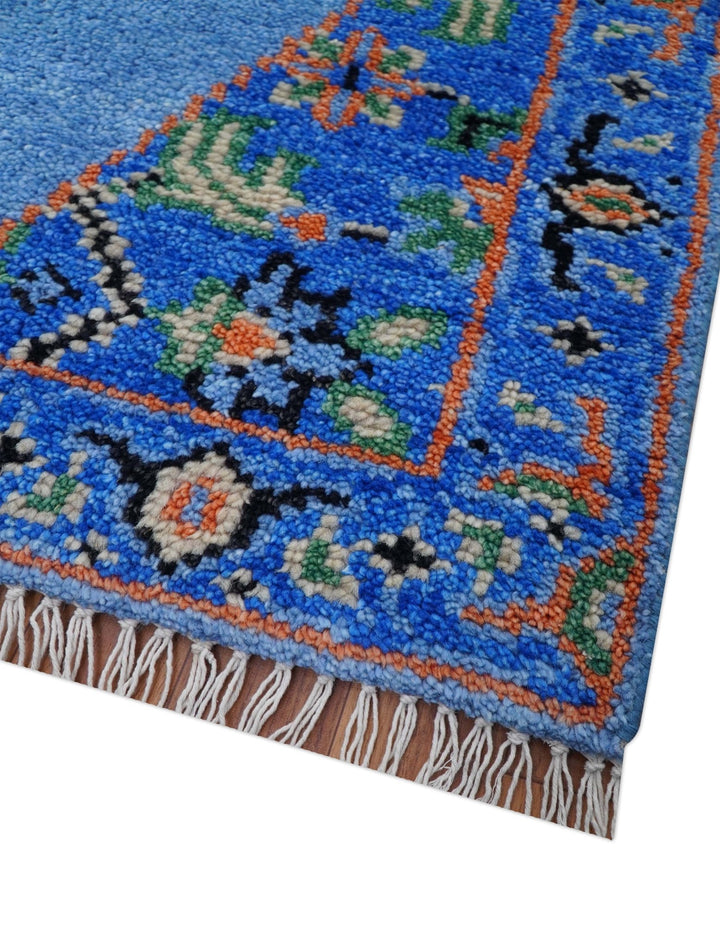 2.6x8 Hand Knotted Traditional Blue And Rust Wool Rug - The Rug Decor