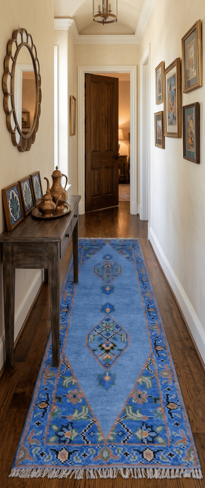 2.6x8 Hand Knotted Traditional Blue And Rust Wool Rug - The Rug Decor