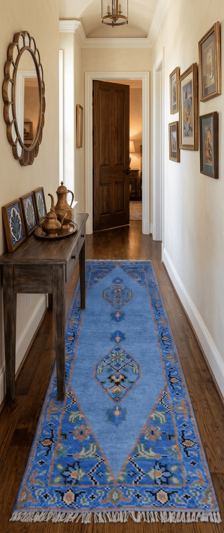 2.6x8 Hand Knotted Traditional Blue And Rust Wool Rug - The Rug Decor