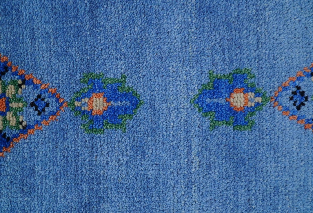 2.6x8 Hand Knotted Traditional Blue And Rust Wool Rug - The Rug Decor