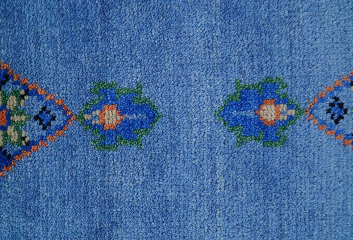 2.6x8 Hand Knotted Traditional Blue And Rust Wool Rug - The Rug Decor