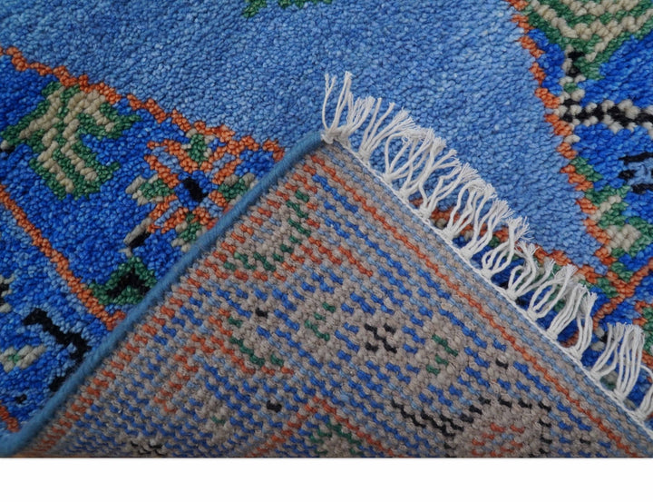 2.6x8 Hand Knotted Traditional Blue And Rust Wool Rug - The Rug Decor