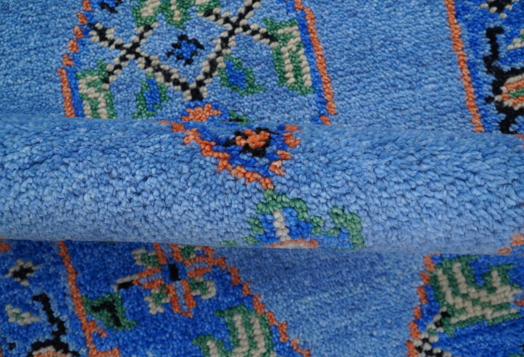 2.6x8 Hand Knotted Traditional Blue And Rust Wool Rug - The Rug Decor
