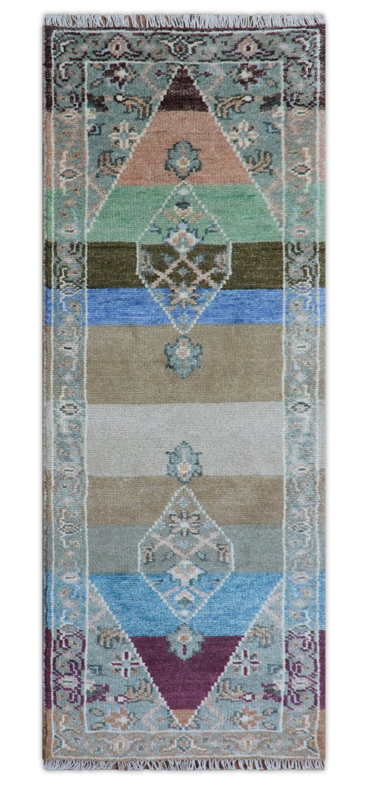 2.6x8 Hand Knotted Transitional Design Multicolor Wool Rug - The Rug Decor