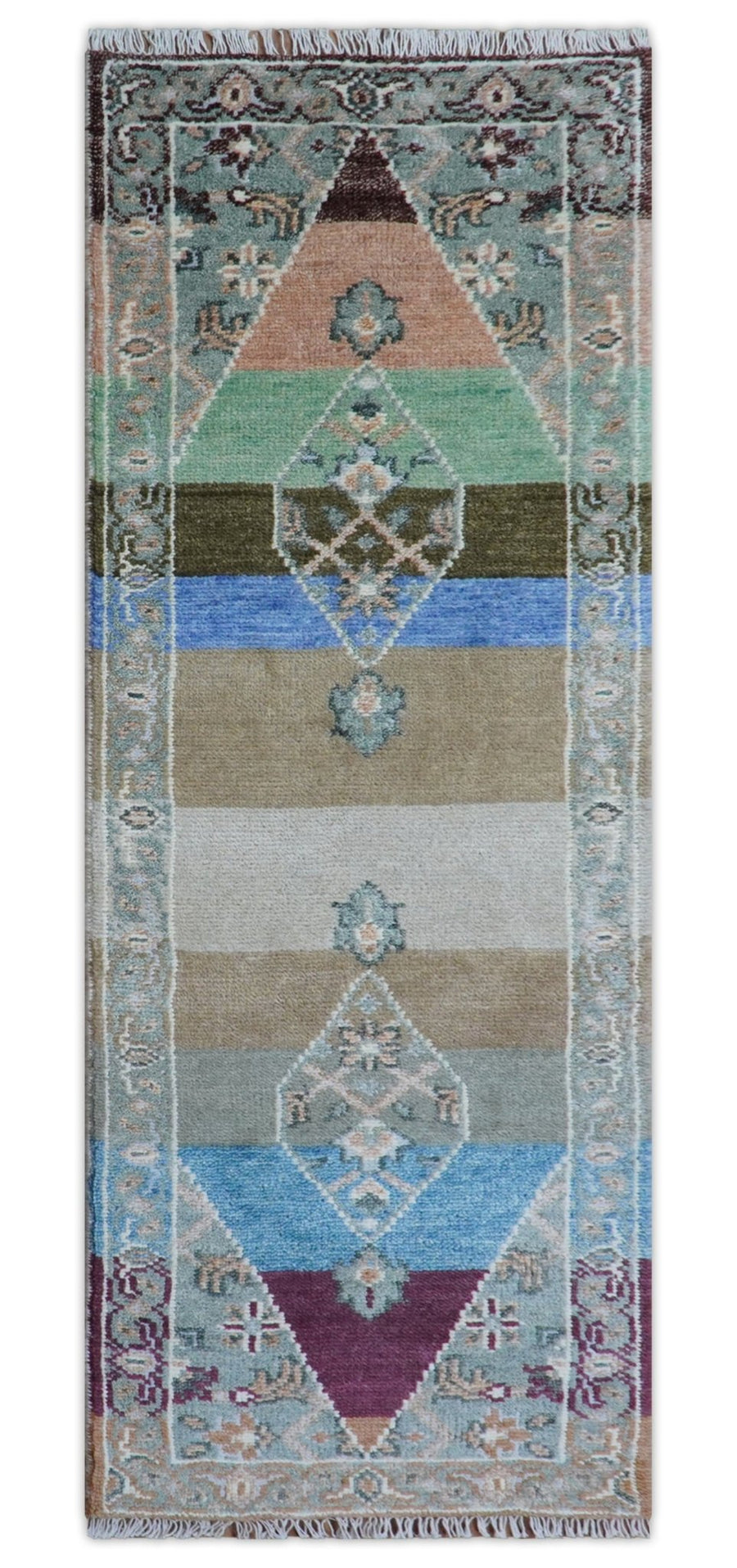 2.6x8 Hand Knotted Transitional Design Multicolor Wool Rug - The Rug Decor