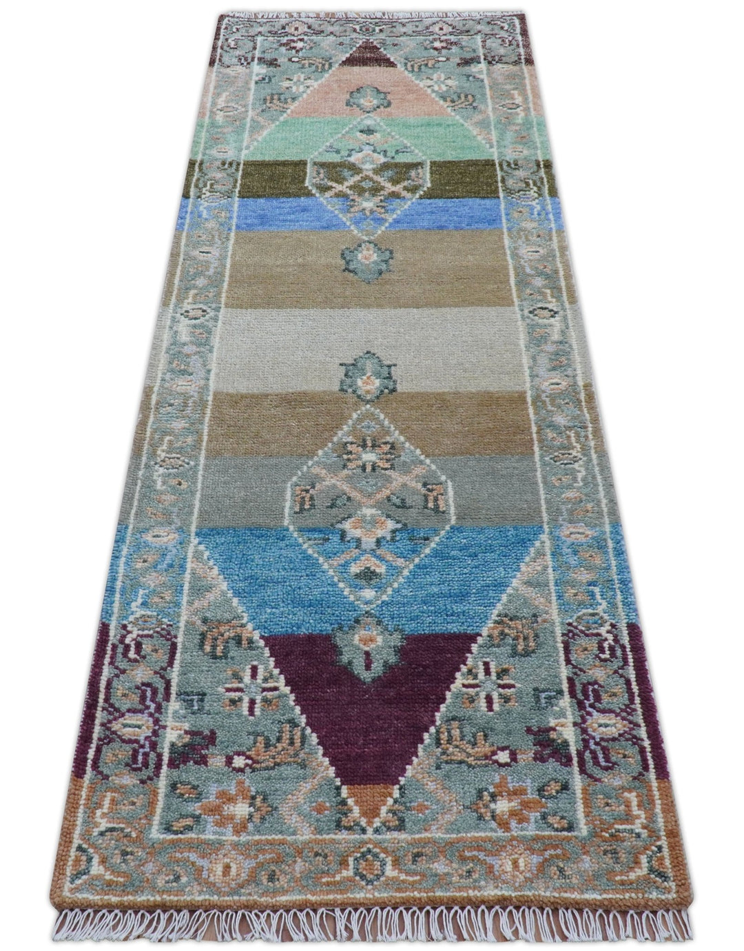 2.6x8 Hand Knotted Transitional Design Multicolor Wool Rug - The Rug Decor