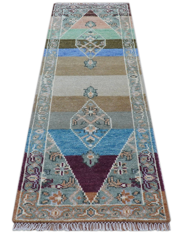 2.6x8 Hand Knotted Transitional Design Multicolor Wool Rug - The Rug Decor