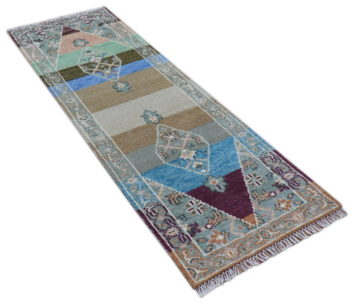 2.6x8 Hand Knotted Transitional Design Multicolor Wool Rug - The Rug Decor
