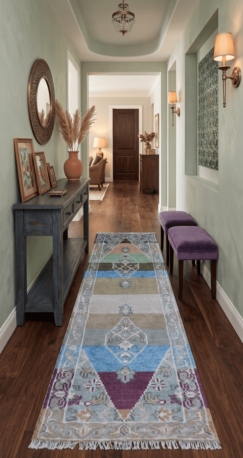2.6x8 Hand Knotted Transitional Design Multicolor Wool Rug - The Rug Decor