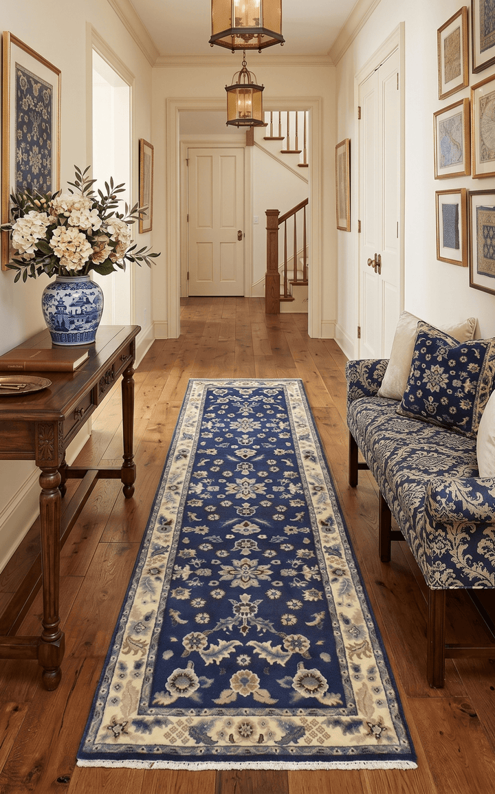 2.6x8 Traditional Blue and Beige Hand Knotted Wool Area Rug - The Rug Decor