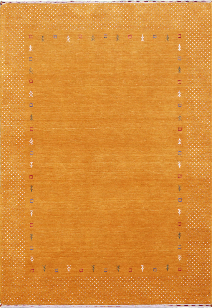 Gold Contemporary Gabbeh Border Design Hand Loomed Wool Area Rug