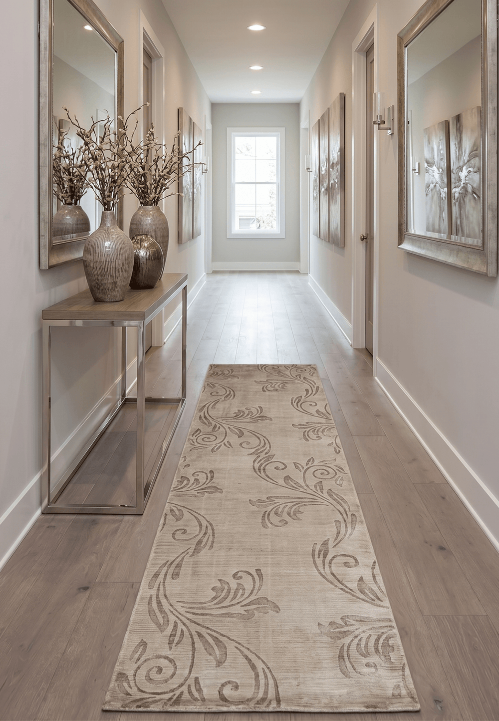 2.8x10 Hand Woven Brown Modern Floral Art Silk Rug - The Rug Decor