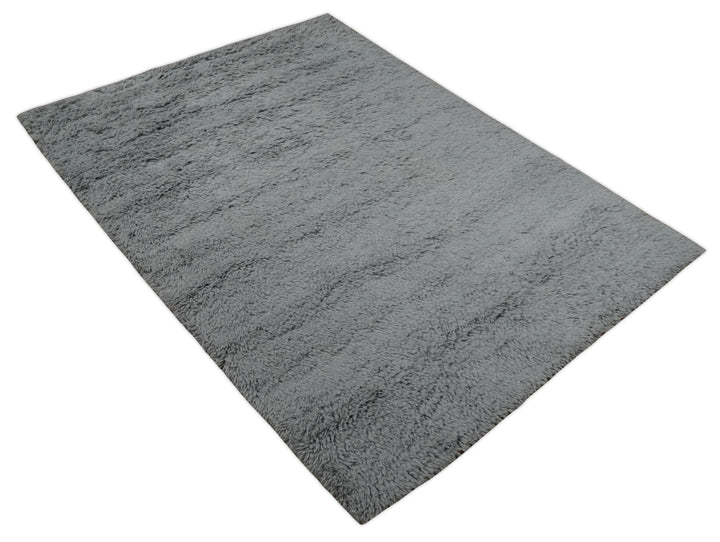 Ready to Ship 4x6 Hand Woven Modern Solid Design Gray Wool Rug