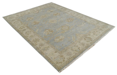 Antique look Gray, Beige and Olive Hand knotted Traditional Oushak 9x12 wool Area Rug