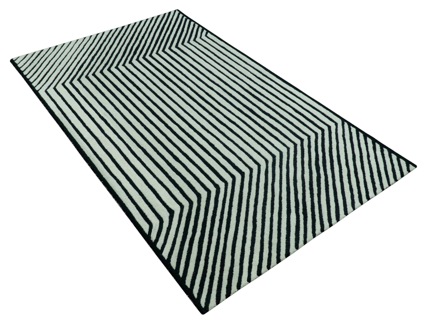 Modern Geometrical Pattern Black And White Hand Tufted Custom Made wool rug