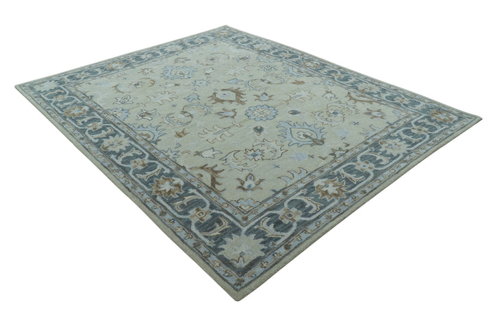 Traditional Oushak Design Beige And Blue Hand Tufted Custom Made Wool Rug
