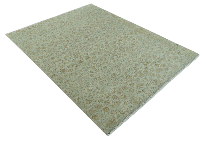 Traditional Design Ivory, Silver and Brown 7x9 Hand Knotted wool rug