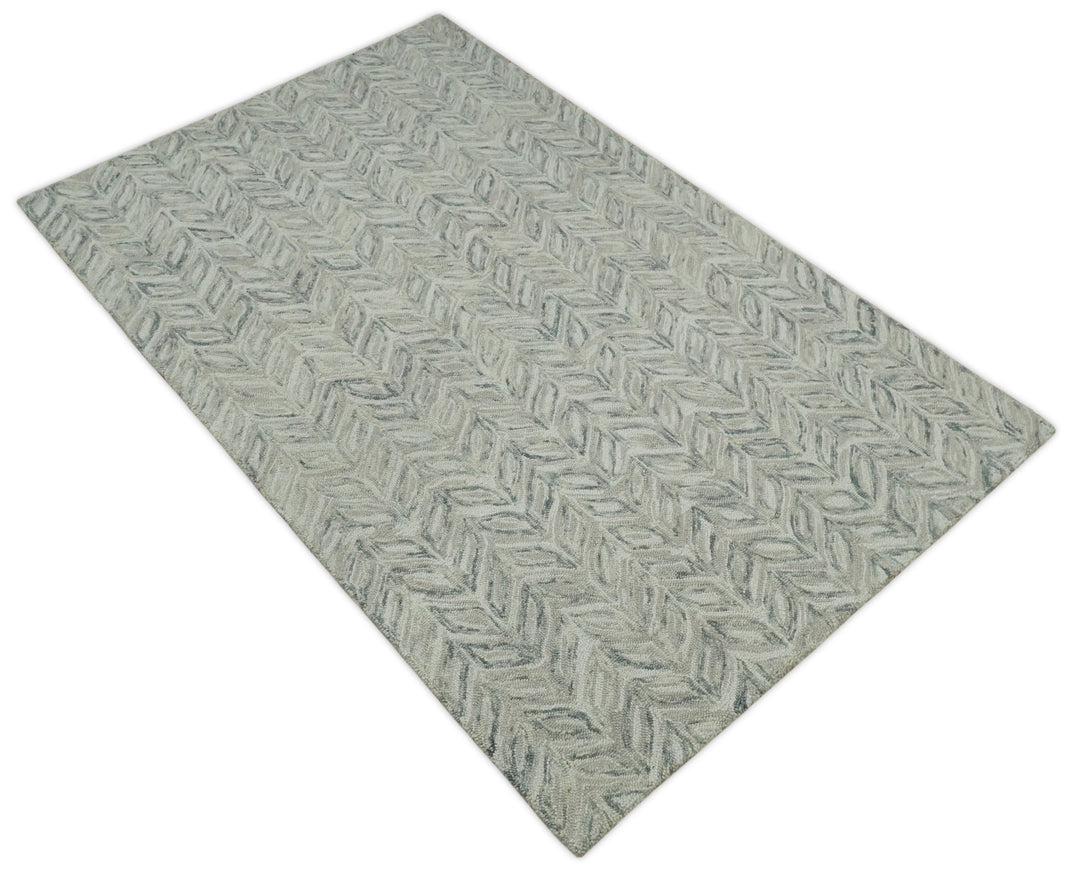 Quick Ship 5x8 Hand Tufted Modern Style Beige And Gray Wool Rug
