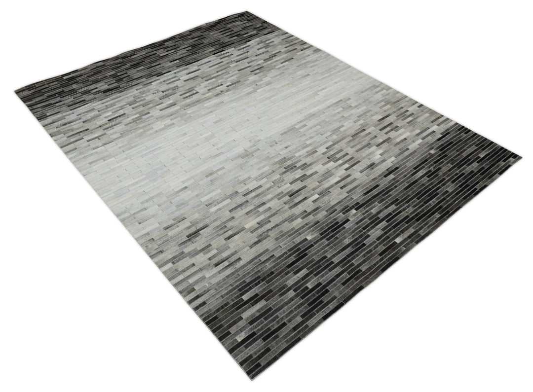 Ready to Ship 5x8 Modern Black And Silver Handmade Leather Rug