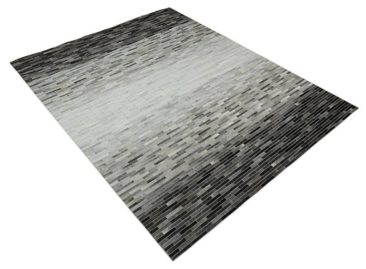 Ready to Ship 5x8 Modern Black And Silver Handmade Leather Rug