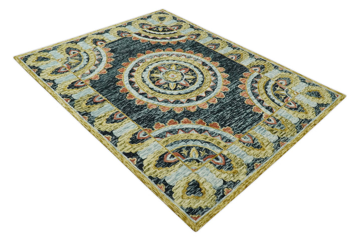 Ready to Ship Hand Tufted 8x10 Gold And Black Traditional Design Wool Rug