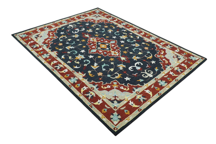 Ready to Ship 8x10 Traditional Charcoal And Maroon Hand Tufted Wool Rug