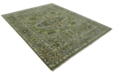 Custom Made Hand Knotted Traditional Green, Silver and Charcoal wool area rug