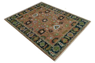 Peach, Blue and Green Traditional Oushak hand knotted 8x10 wool area rug