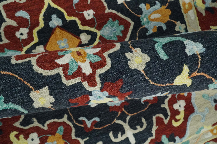 Ready to Ship Traditional Charcoal And Maroon Hand Tufted 5x8 Wool Rug
