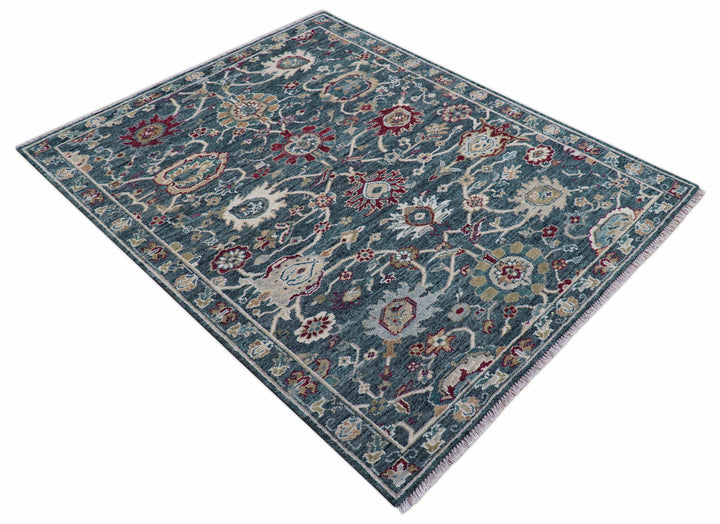 Custom Made Blue Traditional Turkish Design Hand Knotted Wool Rug