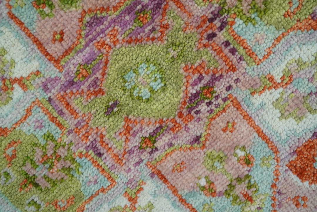 Quick Ship 4x5 Transitional Pink, Green and Ivory wool Area Rug