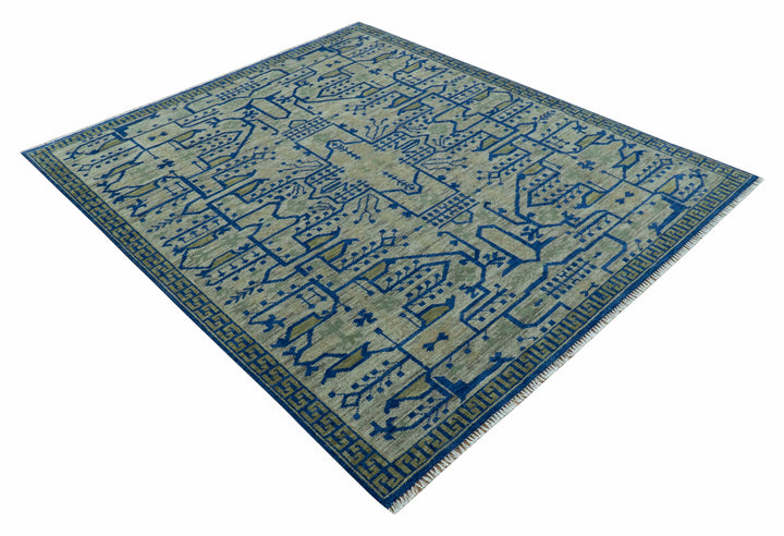 Blue And Beige Modern Design Hand Knotted Custom Made Wool Area Rug