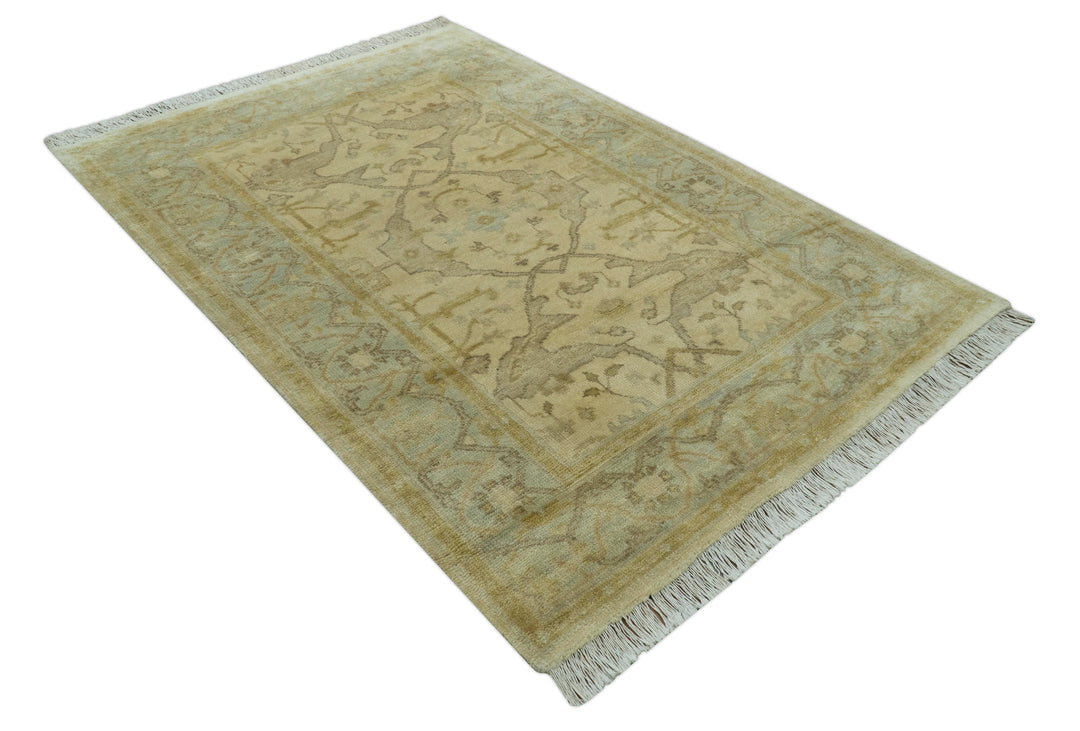 Traditional Oushak Design  Beige And Gray 4x6 Hand Knotted Wool Area Rug